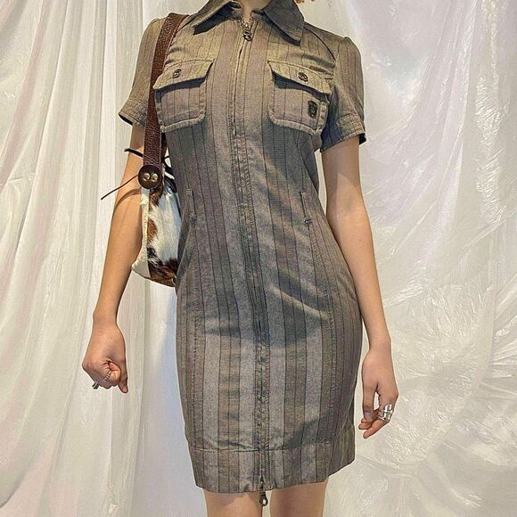 Y2K Diesel Utility Cargo Plaid Mini Dress Size XS - Picture 10 of 10